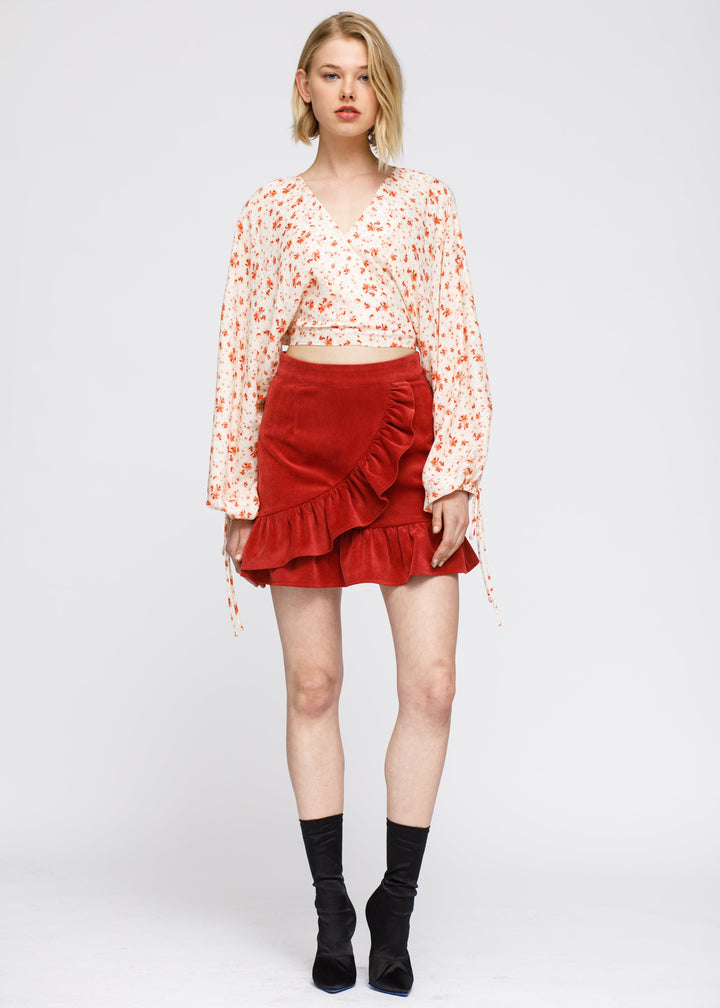 Fall Garden Wrap Front Crop Blouse In Coral Gold by Shop at Konus