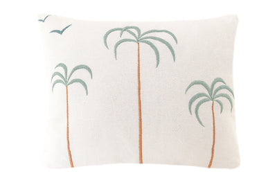 Palm Tree + Birds Embroidered Cotton Pillow by Anaya