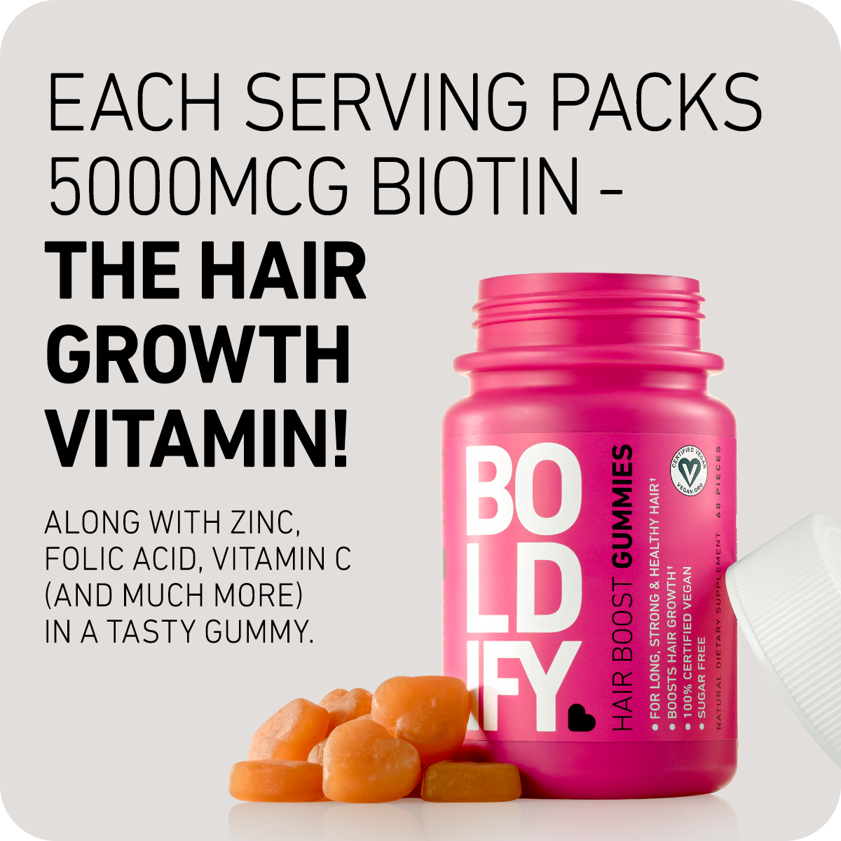 Hair Boost Gummies - Biotin for Healthy Looking Hair Growth by BOLDIFY INC.