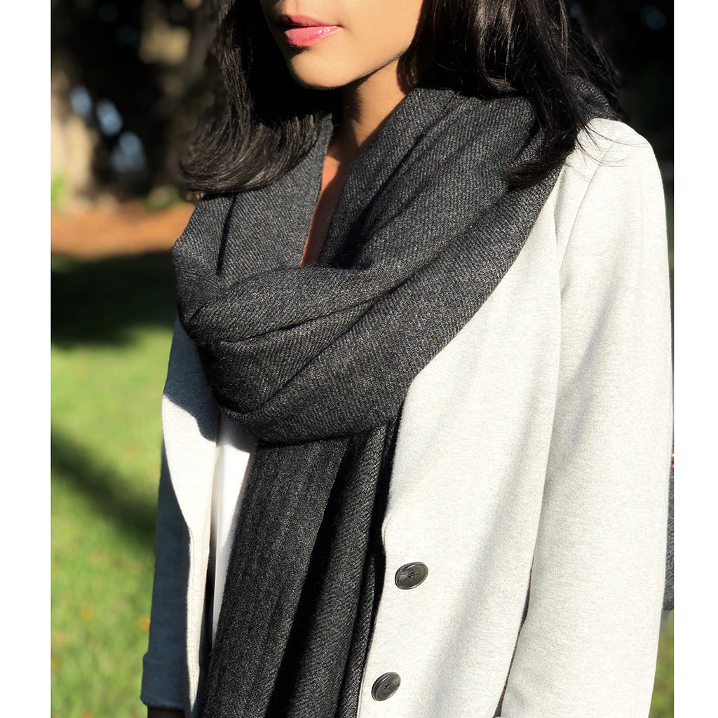 Black Handloom  Cashmere Scarf by SLATE + SALT