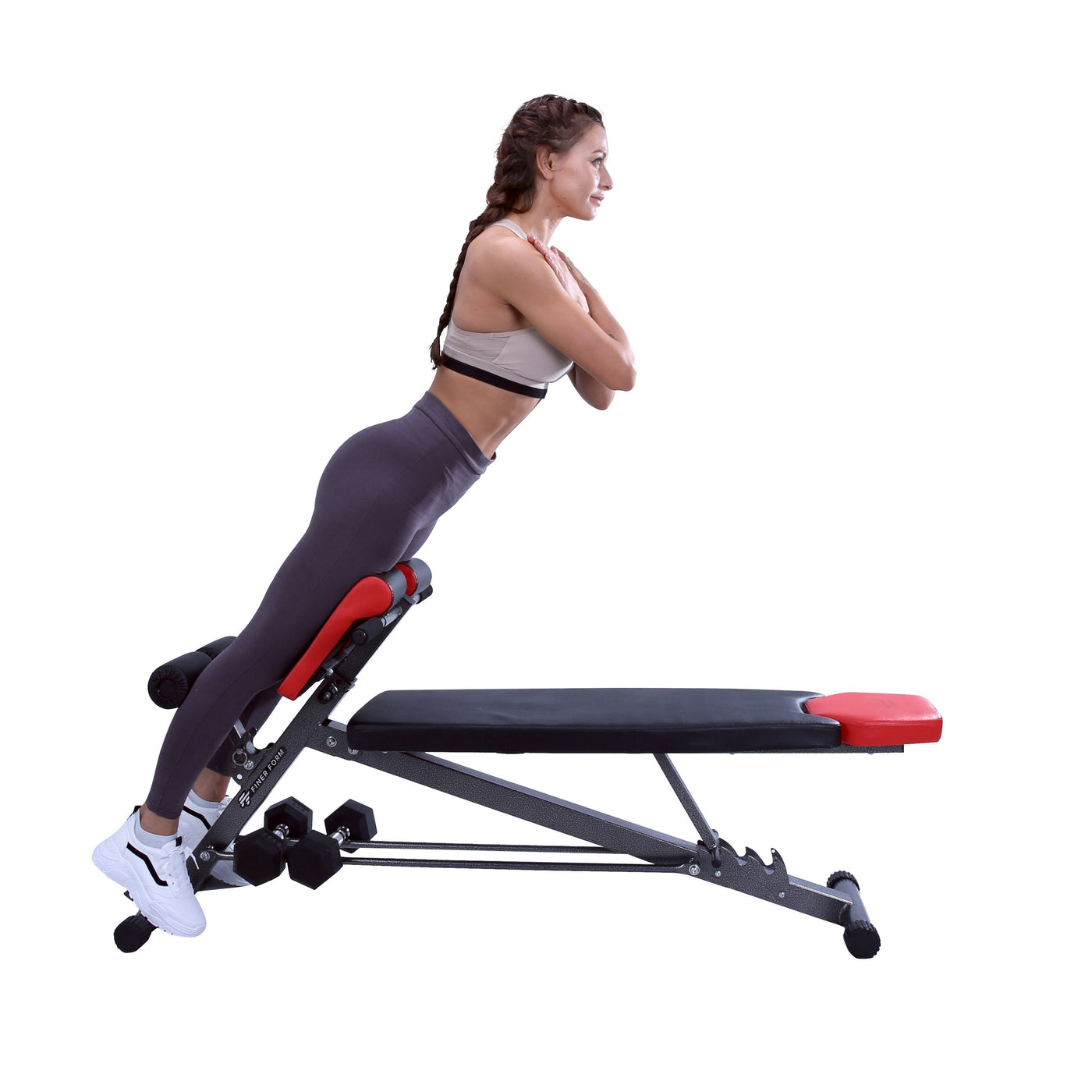 Finer Form Semi-Commercial Sit-Up Bench For Core Workouts and Decline Bench  Press. Adjustable Weight Bench with Reverse Crunch Handle with 4