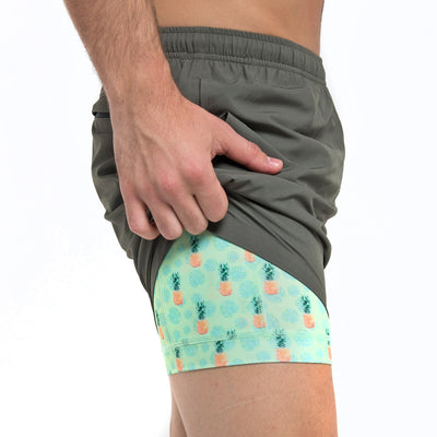 Performance Gym Short + Compression Liner - Green by Bermies Swimwear