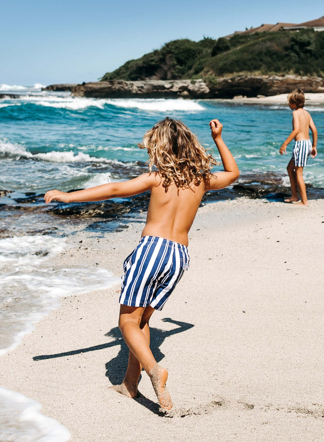 Navy Stripes - Kids Swim Trunks by Bermies Swimwear