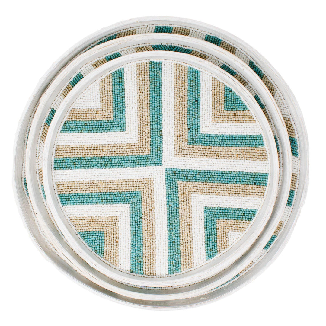 Riviera Tray Set (of 3) - Aqua/Natural/White by POPPY + SAGE