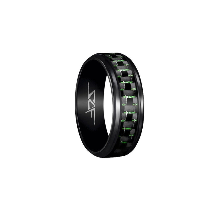 ●SLATE● Real Green Laced Carbon Fiber Ring (BLACK) by Simply Carbon Fiber