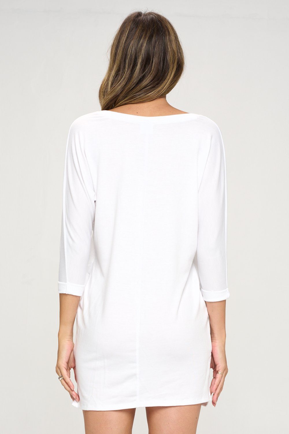 Tori - White Dolman Long Sleeve Dress by EVCR