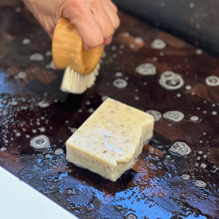 Cutting Board, Cast Iron & Hand Soap by Virginia Boys Kitchens