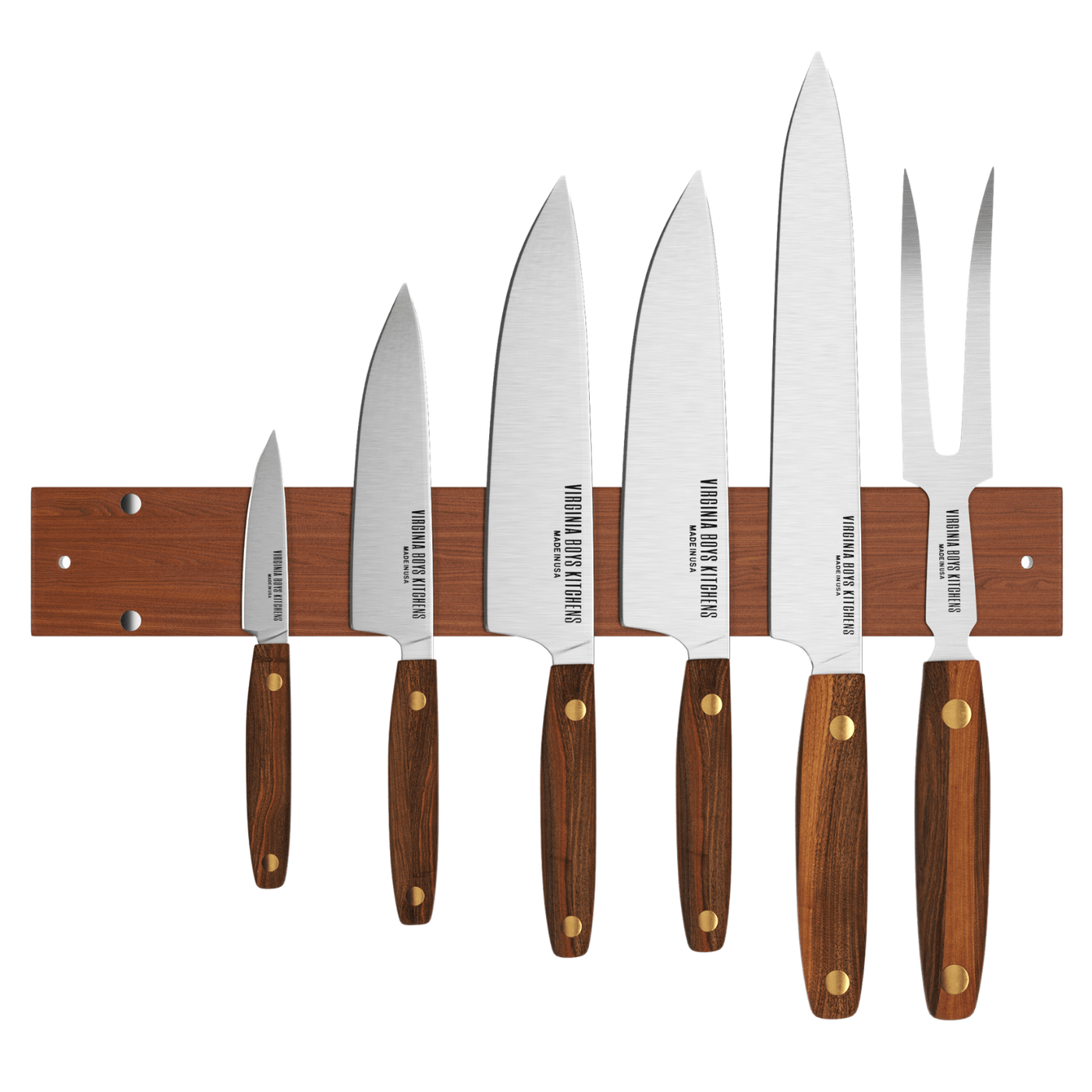 16" Wall Mounted Magnetic Walnut Wood Knife Rack - Holds 7 Knives by Virginia Boys Kitchens