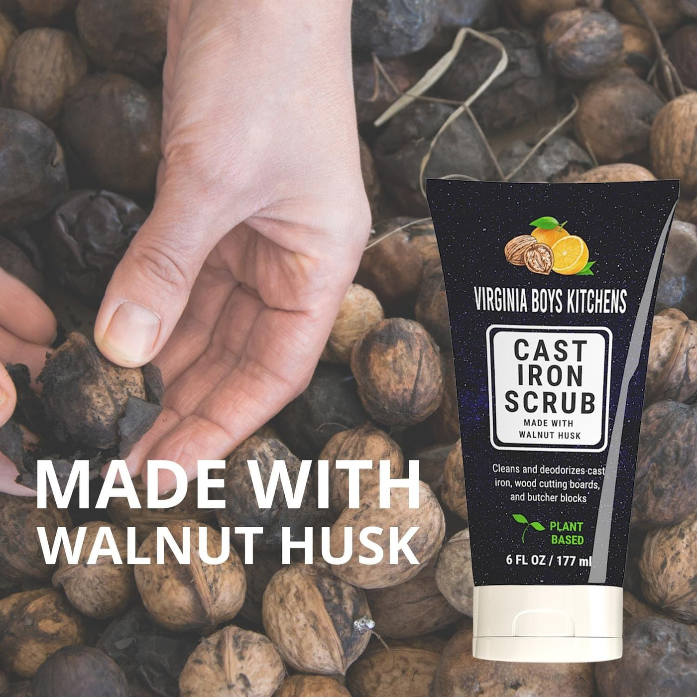 Cast Iron Scrub with Natural Walnut Husks by Virginia Boys Kitchens