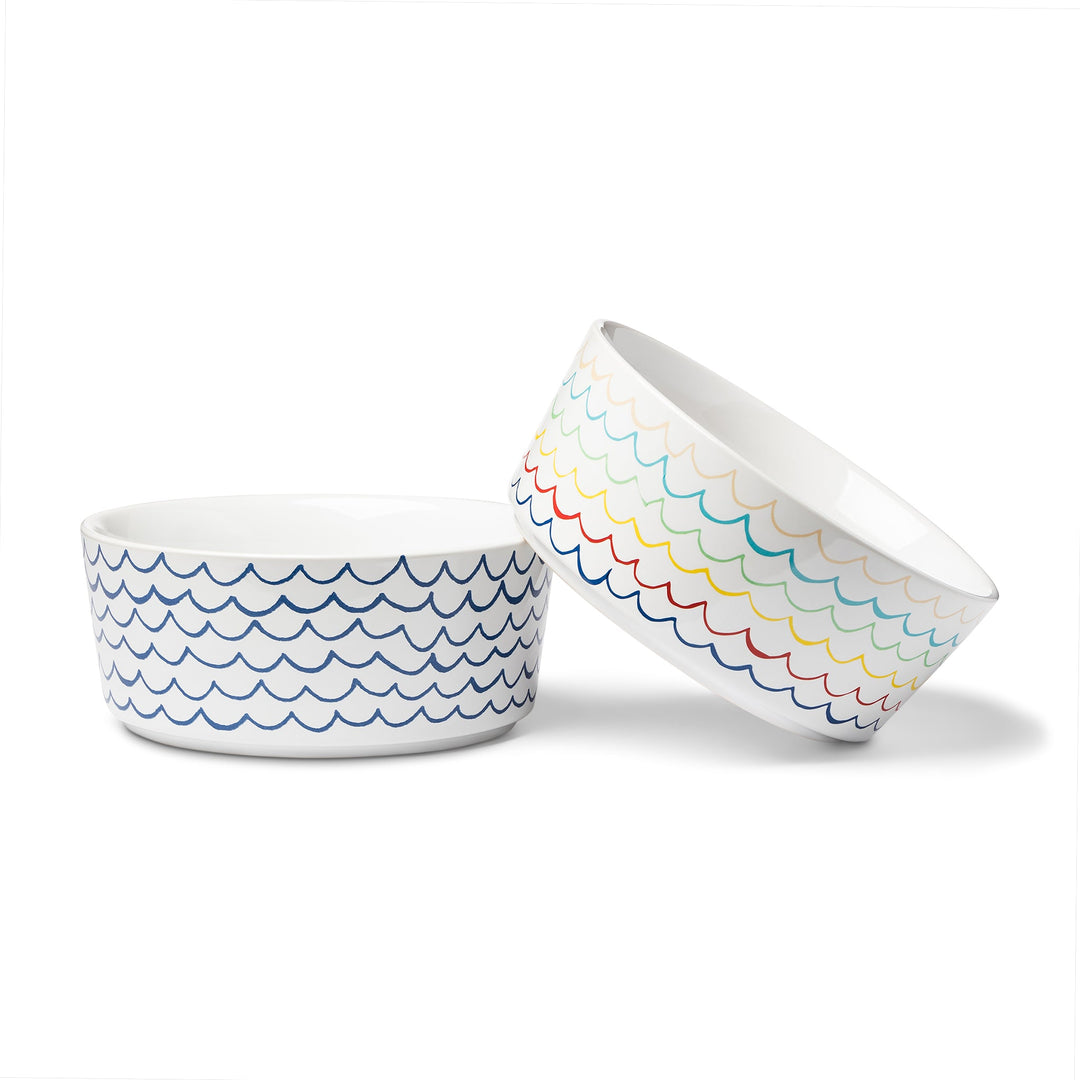 Sketched Wave Ceramic Dog Bowl by Waggo