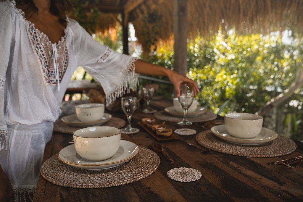 WHITE WASH RATTAN COASTER SET (Set of 6) by POPPY + SAGE